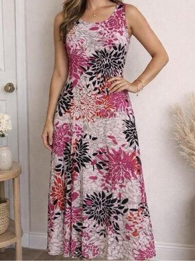 New Sleeveless Pink Floral Maxi Dress
